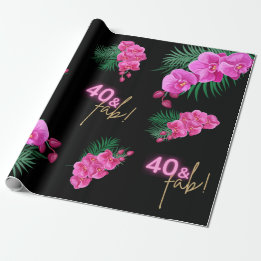 40 & Fab! Neon Pink Gold Black Tropical Geburtstag Geschenkpapier