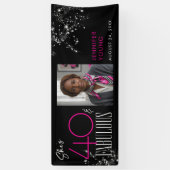 40 Fabelhaft Schwarze Pink Glam Funkelnde Geburtst Banner (Vertikal)