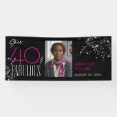 40 Fabelhaft Schwarze Pink Glam Funkelnde Geburtst Banner (Horizontal)