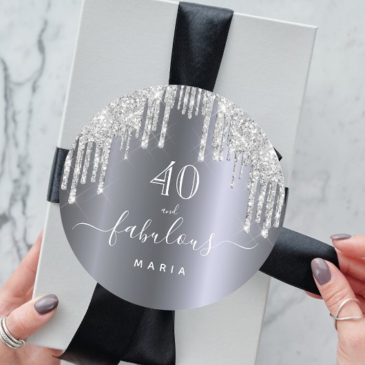 40 fabelhafte Geburtstag Silberner Glitzer Tropfen Runder Aufkleber