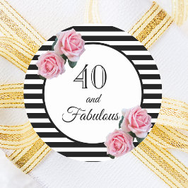 40 fabelhafte Geburtstagsflorale aus schwarzen Str Runder Aufkleber