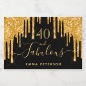 40 fabelhafte Geburtstagsglanzgold schwarzer Glitz Schaumweinetikett (Einzelnes Label)