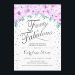 40 fabelhafte Geburtstagsparty - White Silver Lila Einladung<br><div class="desc">Vierzig fabelhafte Geburtstagsparty Einladung. Elegantes Design in Imitaten Glitzer silber und weiß. Verfügt über Aquarelllavender paster lila Rose,  Konfetti und Diamanten. Ideal für eine gläserne 40-tägige Feier. Nachricht,  wenn Sie weitere Anpassungen benötigen.</div>