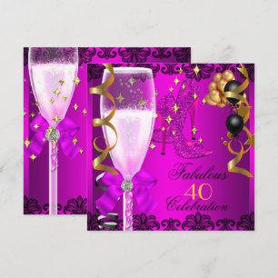 40 Fabelhafte Pink Black Gold 40. Geburtstag Champ Einladung