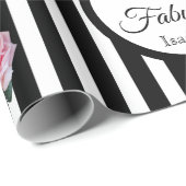 40 fabelhafte rosa Rosen Schwarz-weiße Streifen Geschenkpapier (Rolleneckpunkt)