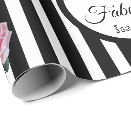 40 fabelhafte rosa Rosen Schwarz-weiße Streifen Geschenkpapier (Rolleneckpunkt)
