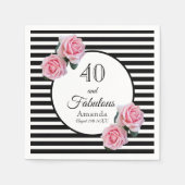 40 fabelhafte rosa Rosen Schwarz-weiße Streifen Na Serviette (Vorderseite)