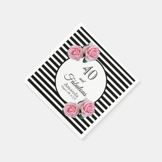 40 fabelhafte rosa Rosen Schwarz-weiße Streifen Na Serviette (Ecke)
