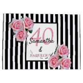 40 fabelhafte Schwarz-weiße Streifen, rosa Blumen Große Geschenktüte (Rückseite)