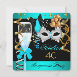 40 Fabelhafte Teal Blau Gold Maskenparty Einladung