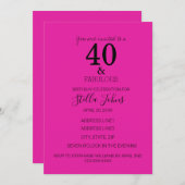 40 Fabelhaftes Birthday Hot Pink Black Custom Age Einladung (Vorne/Hinten)