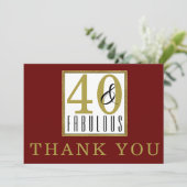 40 & Fabulous 40. Geburtstag Party Burgund Gold Dankeskarte (Stehend Vorderseite)