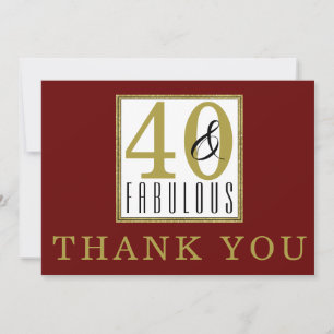 40 & Fabulous 40. Geburtstag Party Burgund Gold Dankeskarte
