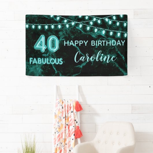 40 & Fabulous Aquamarin Black Balloon Beleuchtung Banner (Insitu)