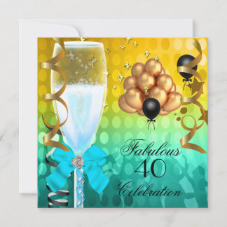 40 & Fabulous Aquamarin Blue Gold Birthday Champag Einladung