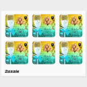 40 & Fabulous Aquamarin Blue Gold Birthday Champag Quadratischer Aufkleber (Blatt)