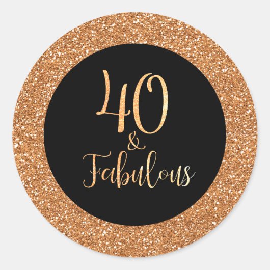 40 & Fabulous Birthday Black Gold Glitzer Runder Aufkleber (Vorderseite)