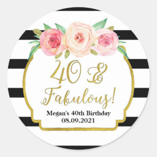 40 & Fabulous Birthday Black Gold Wasserfarbe Runder Aufkleber