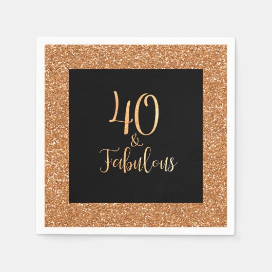 40 & Fabulous Birthday Gold Glitzer Black Serviette (Vorderseite)