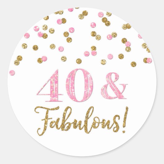 40 & Fabulous Birthday Light Pink Gold Confetti Runder Aufkleber (Vorderseite)