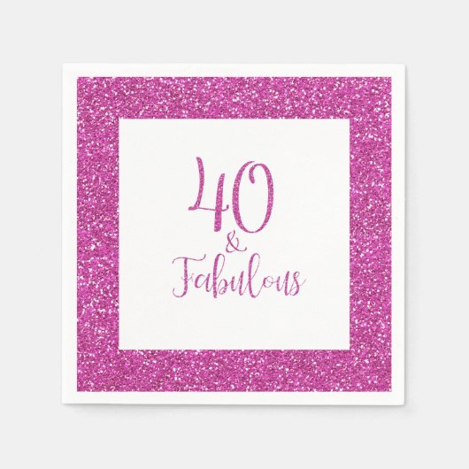 40 & Fabulous Birthday Pink Glitzer Serviette (Vorderseite)