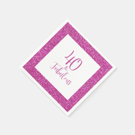 40 & Fabulous Birthday Pink Glitzer Serviette (Ecke)