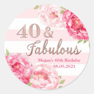 40 & Fabulous Birthday Pink Rose Gold Floral Runder Aufkleber