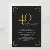 40 & Fabulous Black & Gold Kalligraphie Geburtstag Einladung (Vorderseite)