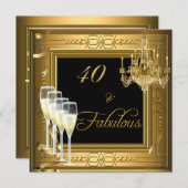 40 &Fabulous Celebration Gold Black Birthday 2 Einladung (Vorne/Hinten)