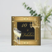 40 &Fabulous Celebration Gold Black Birthday 2 Einladung (Stehend Vorderseite)