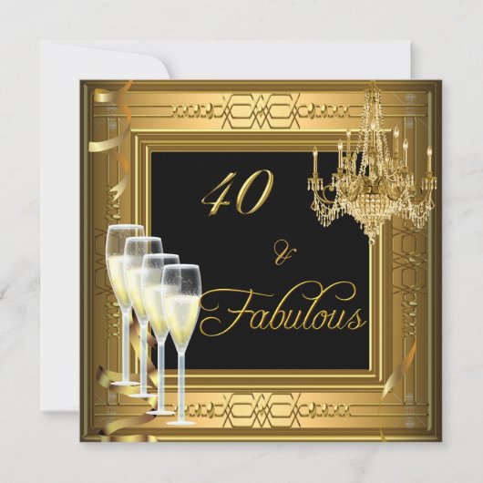 40 &Fabulous Celebration Gold Black Birthday 2 Einladung (Vorderseite)