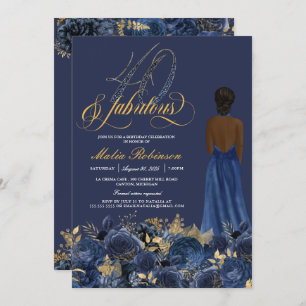 40 & Fabulous Elegant Sapphire Formal Birthday Inv Einladung