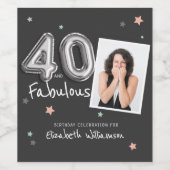40 & Fabulous Foil Balloon Stars Foto Geburtstag Weinetikett (Einzelnes Label)