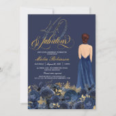 40 & Fabulous Formal Blue & Gold Erwachsene Geburt Einladung (Vorderseite)