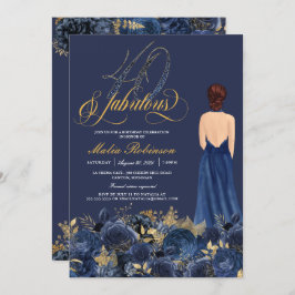 40 & Fabulous Formal Blue & Gold Erwachsene Geburt Einladung