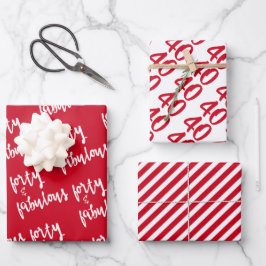 40 & Fabulous - Fun Red 40. Geburtstag Geschenkpapier Set