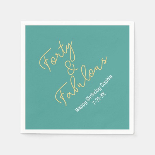 40 & Fabulous, Geburtsdatum, Aquamarin/Gold Serviette (Vorderseite)