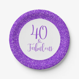 40 & Fabulous Geburtstag Funkelnd Lila Glitzer Pappteller
