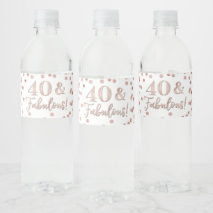 40 & Fabulous Geburtstag Rose Gold Confetti Water  Wasserflaschenetikett