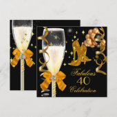 40 & Fabulous Gold Black Birthday Shoes Einladung (Vorne/Hinten)