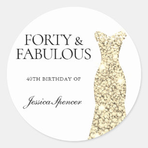 40 & Fabulous Gold Glitzer Dress 40. Geburtstag Runder Aufkleber
