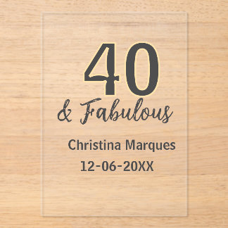 40 & fabulous gray yellow birthday calligraphy  acryleinladungen