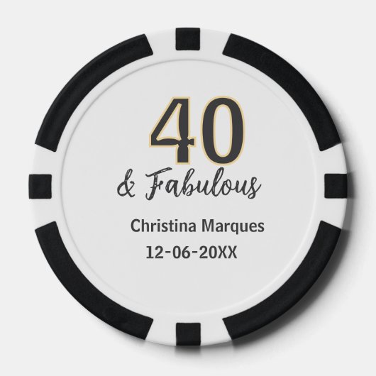 40 & fabulous gray yellow birthday calligraphy pokerchips (Vorderseite)