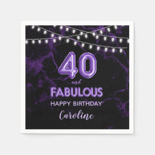 40 & Fabulous Lila Foil Balloons & String Lights Serviette