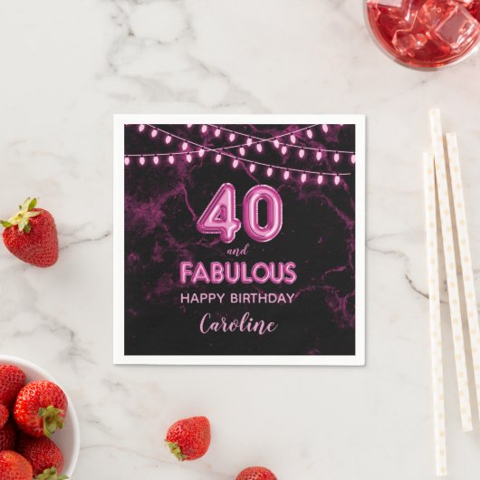 40 & Fabulous Pink Foil Balloons & String Lights Serviette (Beispiel)