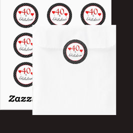 40 & Fabulous Red 40 th Birthday Schwarz-weiß Stri Runder Aufkleber