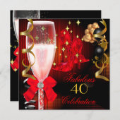 40 & Fabulous Red Black Gold Birthday Shoes Einladung (Vorne/Hinten)