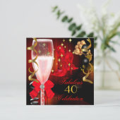 40 & Fabulous Red Black Gold Birthday Shoes Einladung (Stehend Vorderseite)