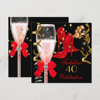 40 & Fabulous Red Black Gold Birthday Shoes Einladung