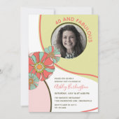 40 & Fabulous Retro Floral Photo Invitation Einladung (Vorderseite)